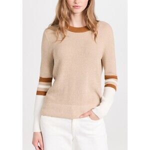 Faherty Women’s Lrg Throwback  Cotton Cashmere Knit Sweater Oak Varsity Striped